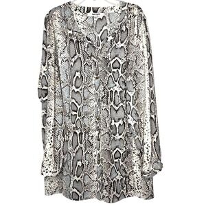 Daniel Rainn Womens Snakeskin Front Button Blouse Lightweight  1X Mob Wife Flowy